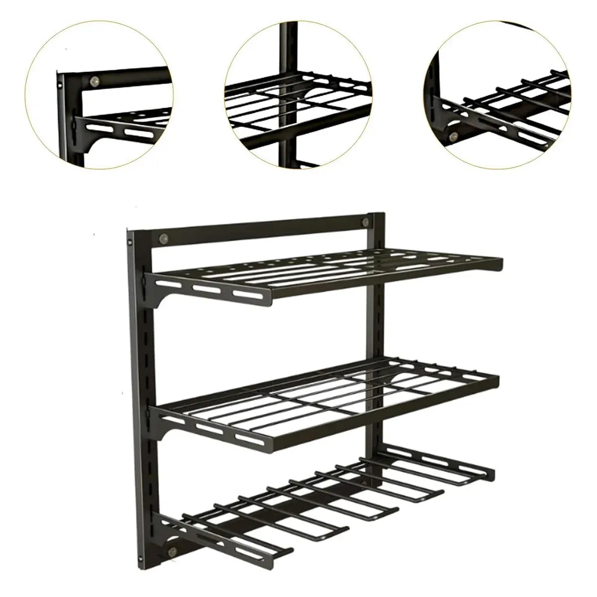 Wall Mounted 3-Tier Drill & Tool Rack – Carbon Steel