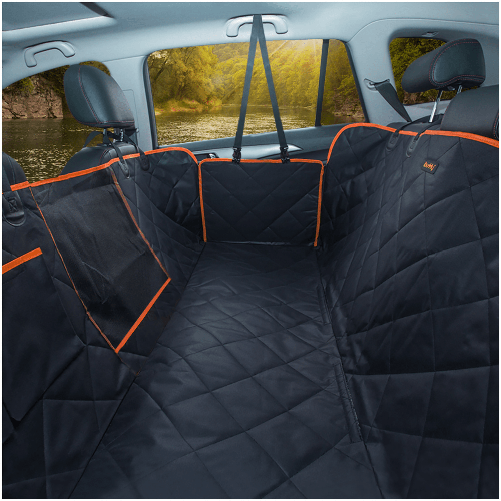 iBuddy Dog Car Seat Cover – Hammock Style, Mesh Window, Waterproof 600D Oxford | Free Seat Belt