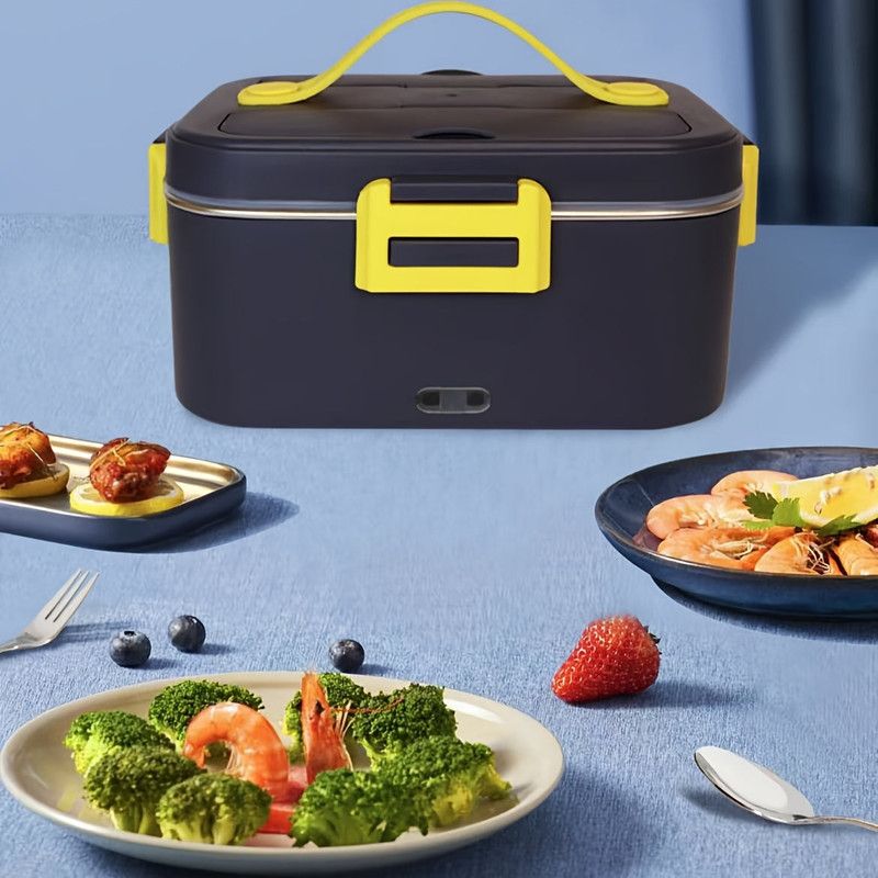 Electric Heated Lunch Box 1.8L – Plug-In Food Warmer with Insulated Bag | Stainless Steel | Dark Blue