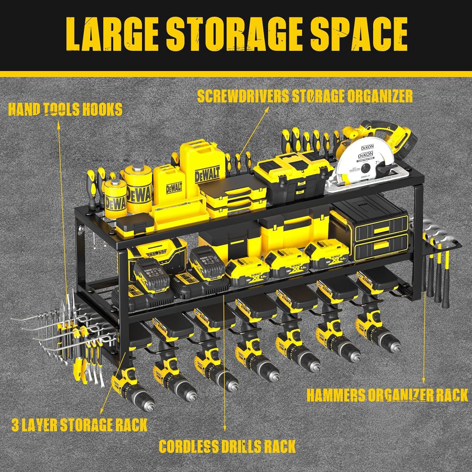 Heavy Duty Power Tool Organiser – 3-Tier Wall Mount Rack | 90kg Capacity