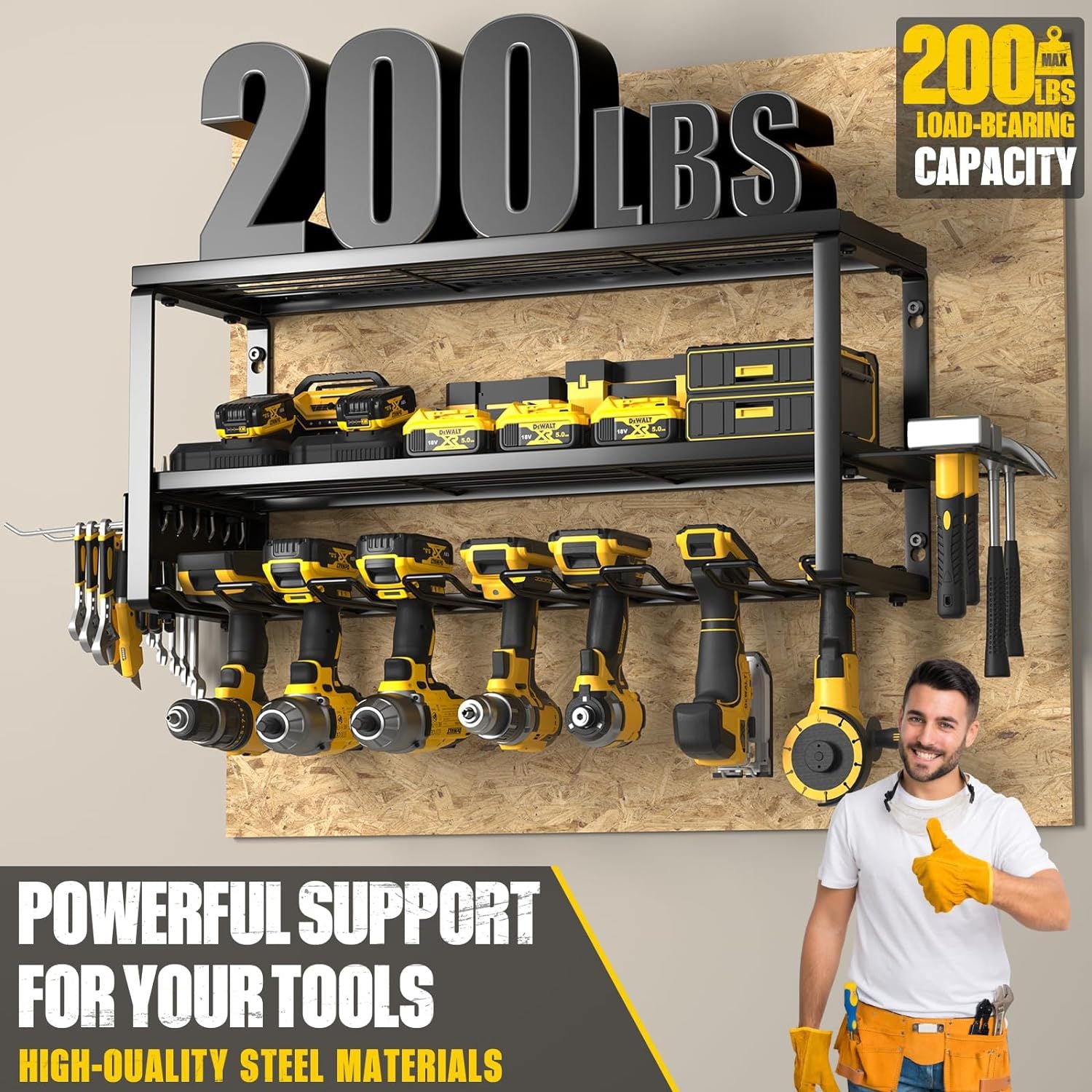 Heavy Duty Power Tool Organiser – 3-Tier Wall Mount Rack | 90kg Capacity