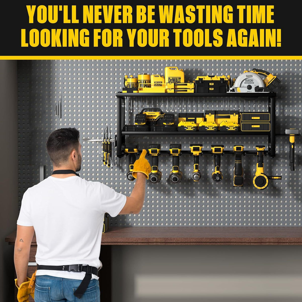 Heavy Duty Power Tool Organiser – 3-Tier Wall Mount Rack | 90kg Capacity