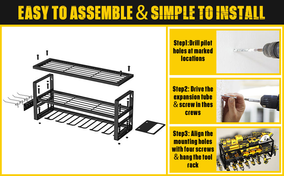 Heavy Duty Power Tool Organiser – 3-Tier Wall Mount Rack | 90kg Capacity