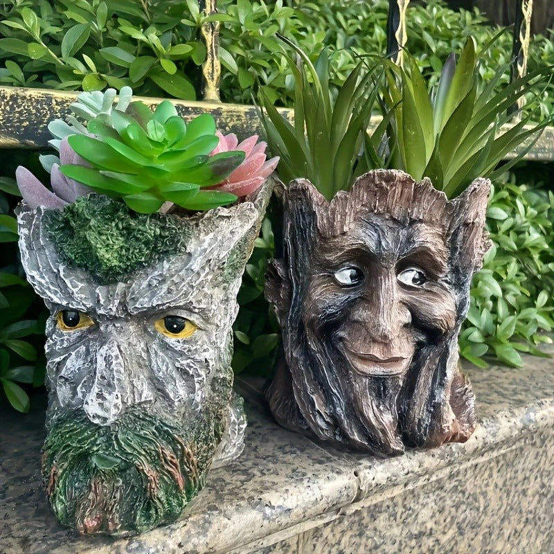 Resin Tree Stump Old Man Head Planter – Garden & Home Décor