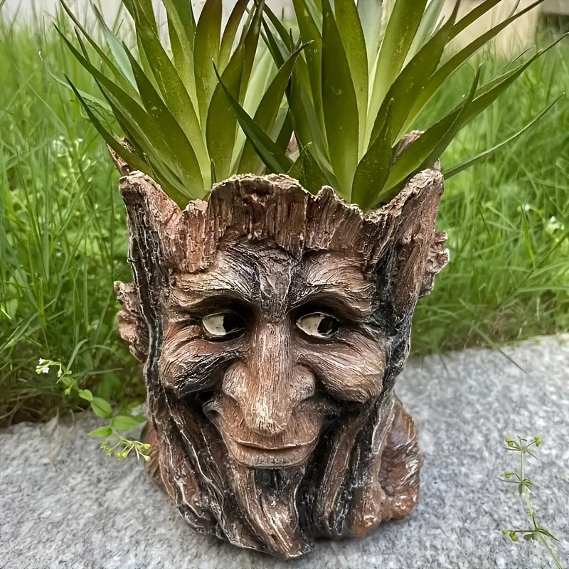 Resin Tree Stump Old Man Head Planter – Garden & Home Décor
