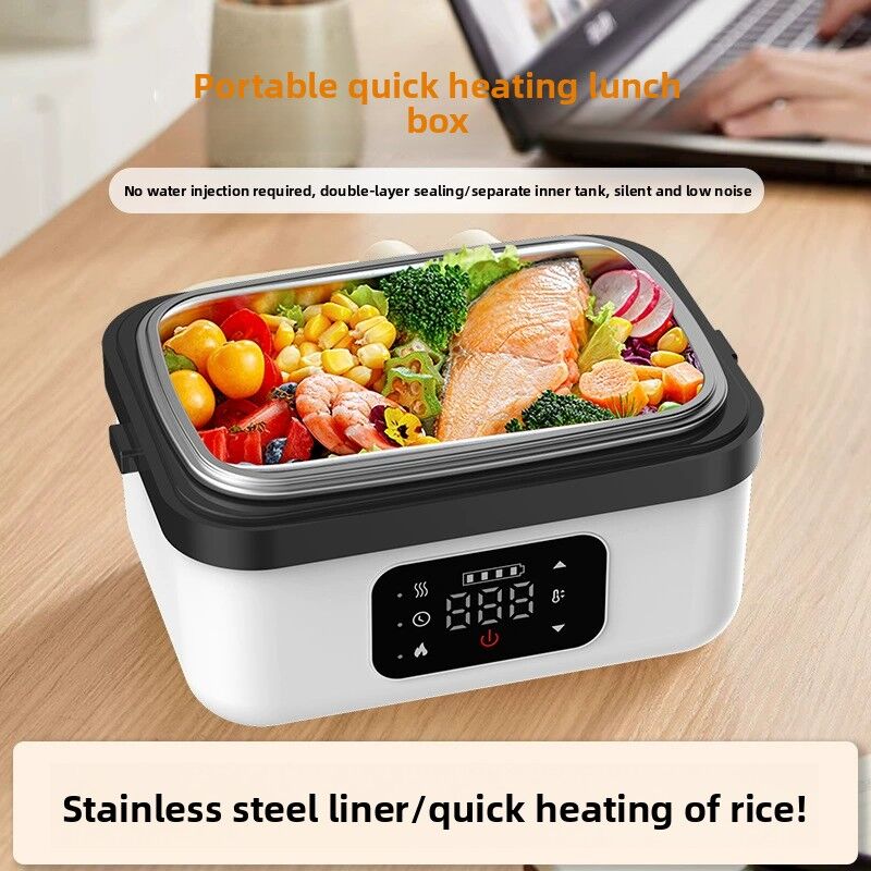 Cordless Heated Lunch Box 1L – Waterless USB Rechargeable Bento Box | 304 Stainless Steel | Black