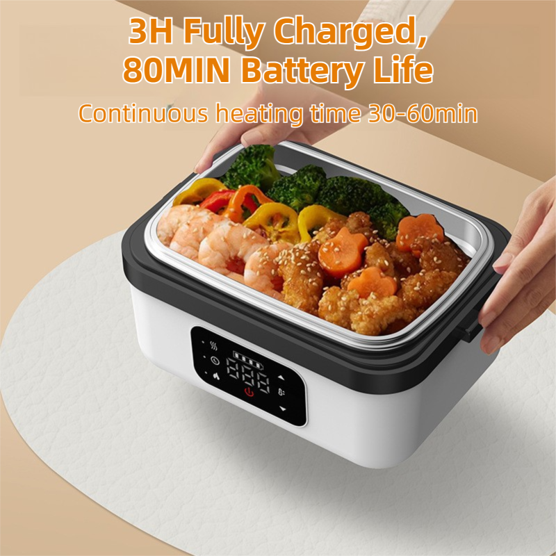 Cordless Heated Lunch Box 1L – Waterless USB Rechargeable Bento Box | 304 Stainless Steel | Black