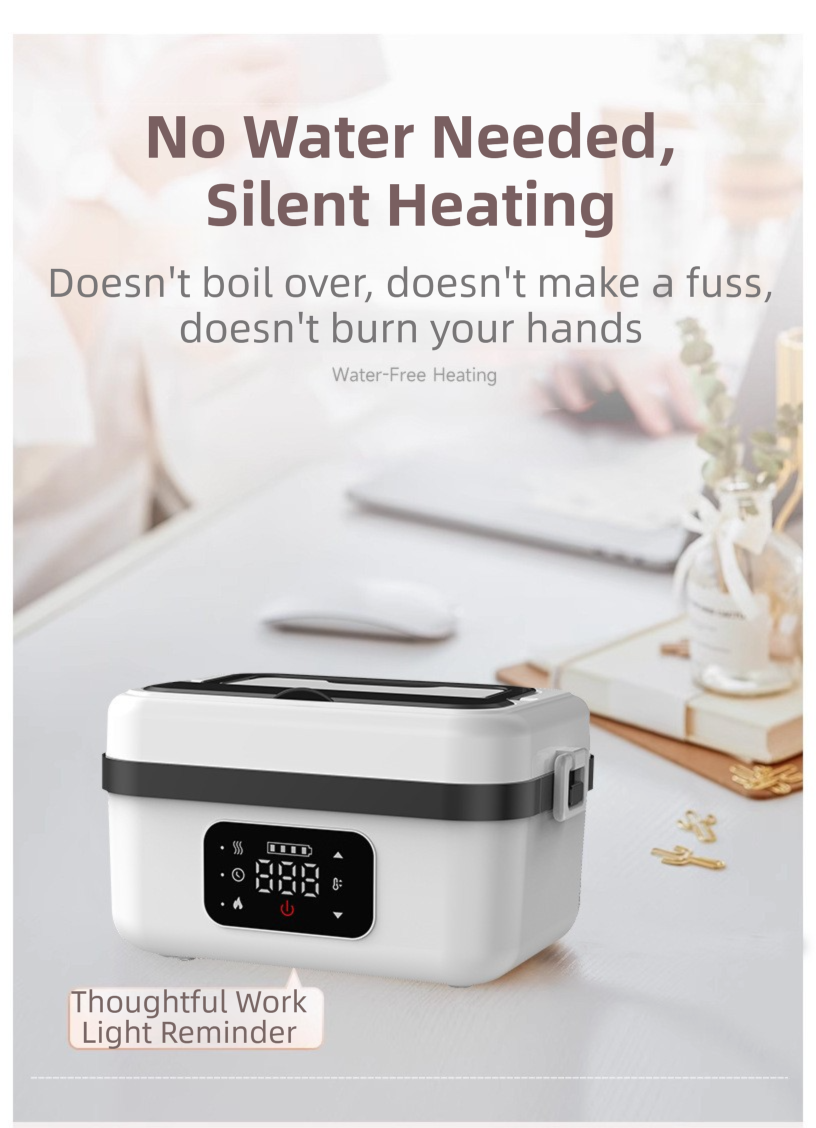 Cordless Heated Lunch Box 1L – Waterless USB Rechargeable Bento Box | 304 Stainless Steel | Black