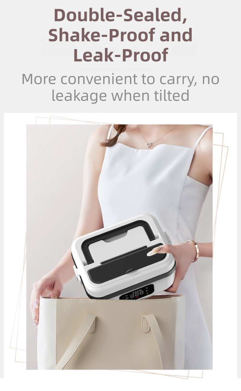 Cordless Heated Lunch Box 1L – Waterless USB Rechargeable Bento Box | 304 Stainless Steel | Black