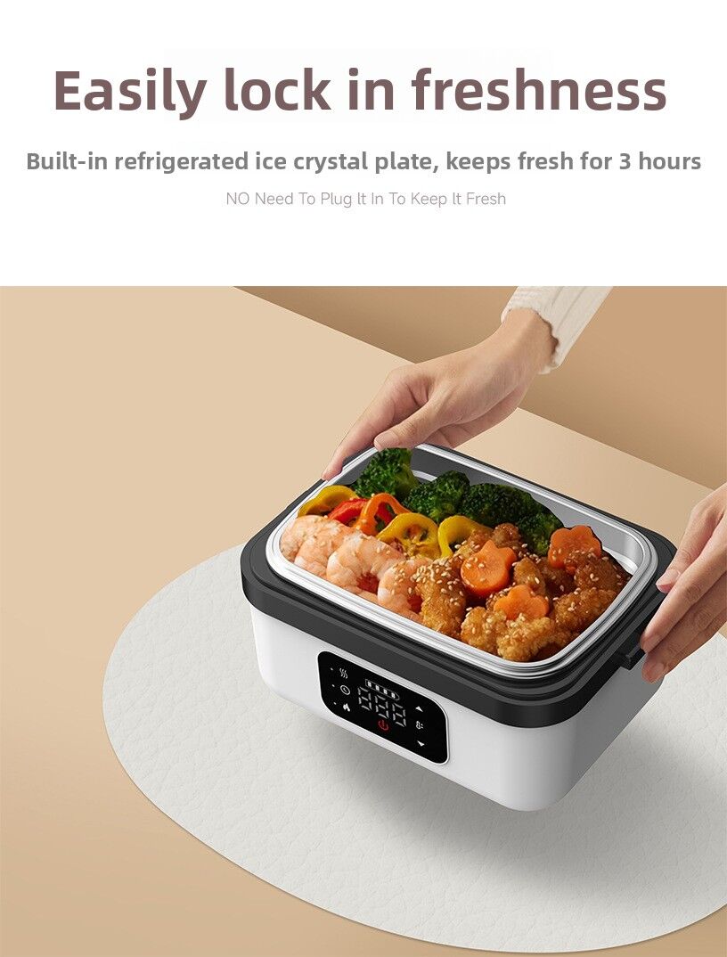 Cordless Heated Lunch Box 1L – Waterless USB Rechargeable Bento Box | 304 Stainless Steel | Black