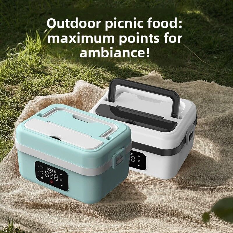 Cordless Heated Lunch Box 1L – Waterless USB Rechargeable Bento Box | 304 Stainless Steel | Black-Blue