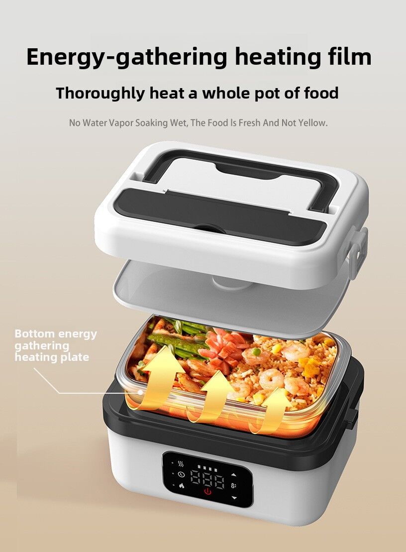 Cordless Heated Lunch Box 1L – Waterless USB Rechargeable Bento Box | 304 Stainless Steel | Black-Blue
