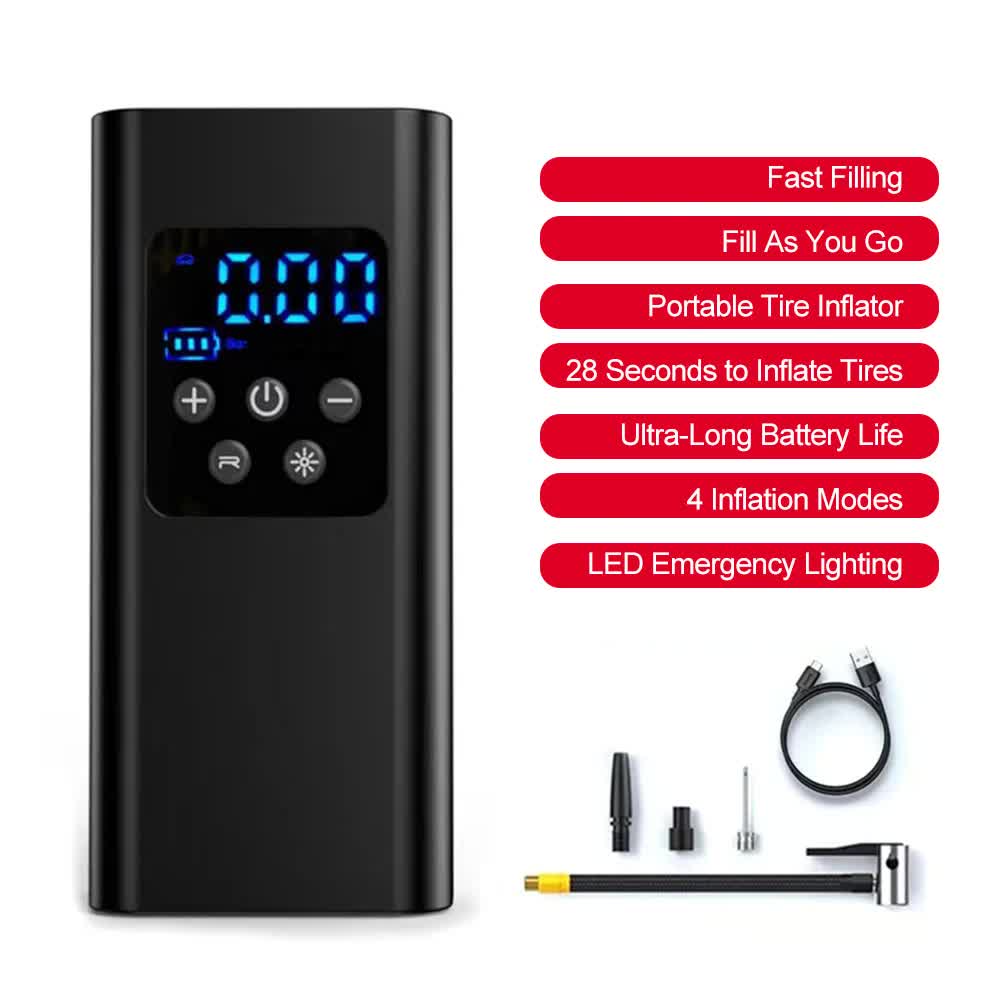Smart Wireless Tyre Inflator – 150PSI, Auto-Stop, LCD Display | Glove Box Ready