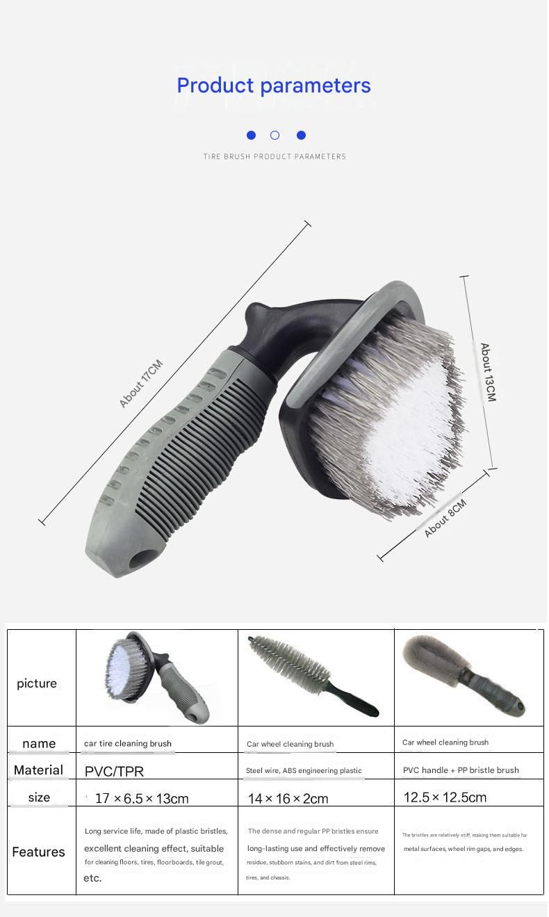 Car Tyre & Wheel Rim Cleaning Brush Set 3-Piece | Heavy Duty L-Shaped Auto Detailing Brushes