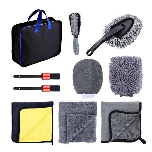 11-Piece Car Wash & Detailing Kit – 9L Collapsible Bucket, Microfibre Towels, Brushes & Mitts | Blue