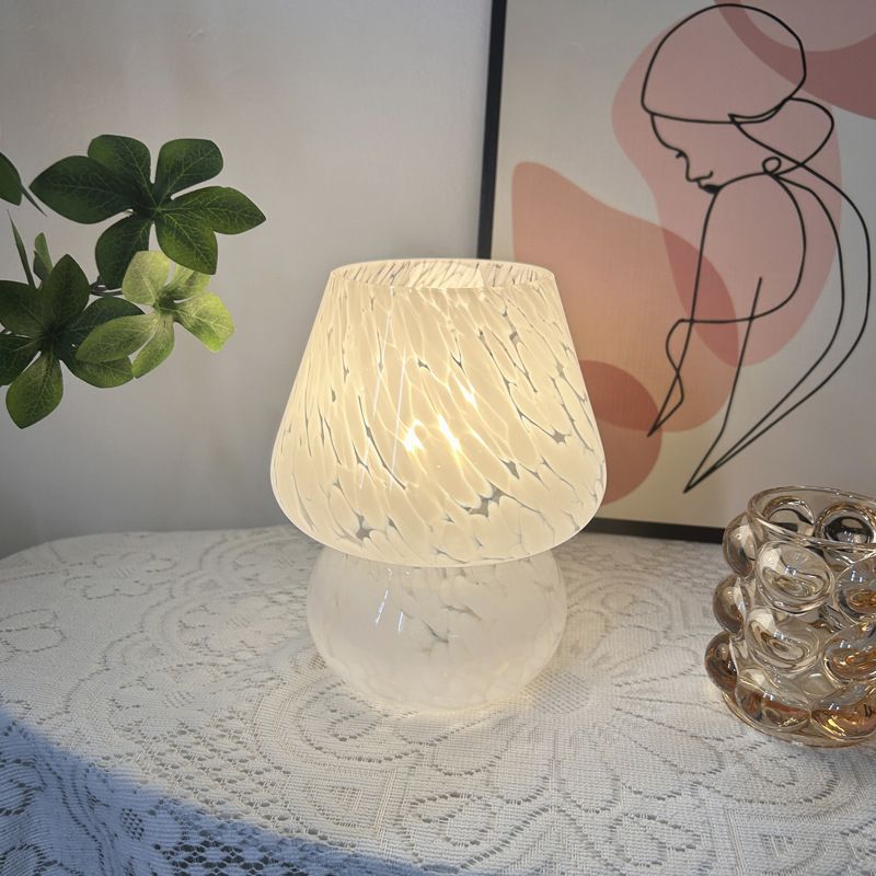 Vintage Speckled Glass Mushroom Table Lamp – AU Plug | White Marble