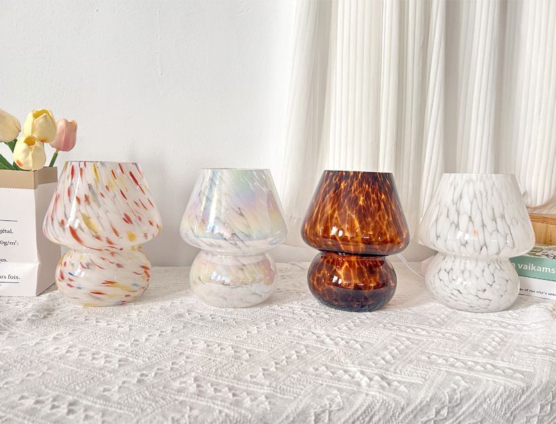 Vintage Speckled Glass Mushroom Table Lamp – AU Plug | White Marble