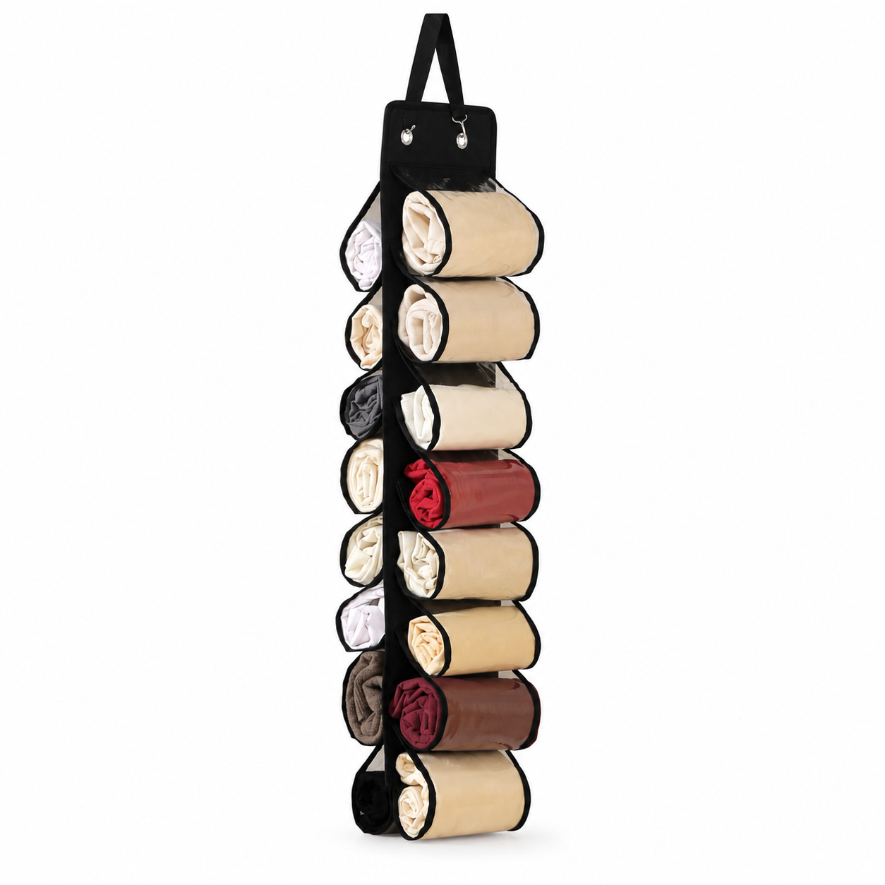 Double-Sided Hanging Clothes Organiser – Transparent Pockets, Reinforced Hooks | Wardrobe & Door