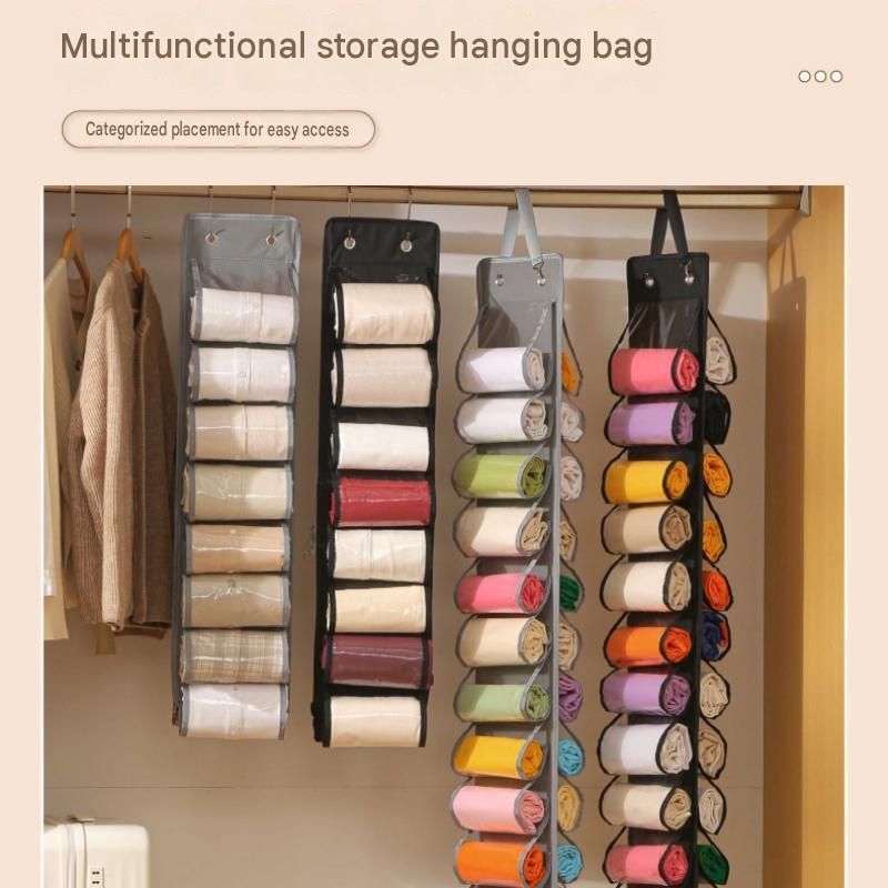 Double-Sided Hanging Clothes Organiser – Transparent Pockets, Reinforced Hooks | Wardrobe & Door