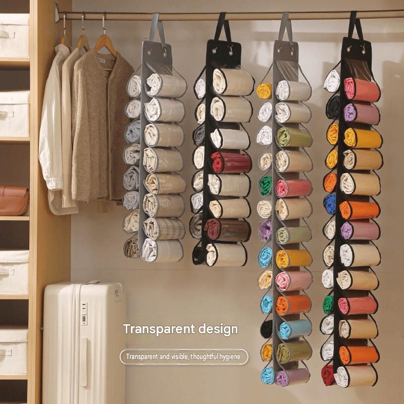 Double-Sided Hanging Clothes Organiser – Transparent Pockets, Reinforced Hooks | Wardrobe & Door