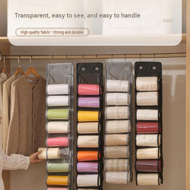 Double-Sided Hanging Clothes Organiser – Transparent Pockets, Reinforced Hooks | Wardrobe & Door