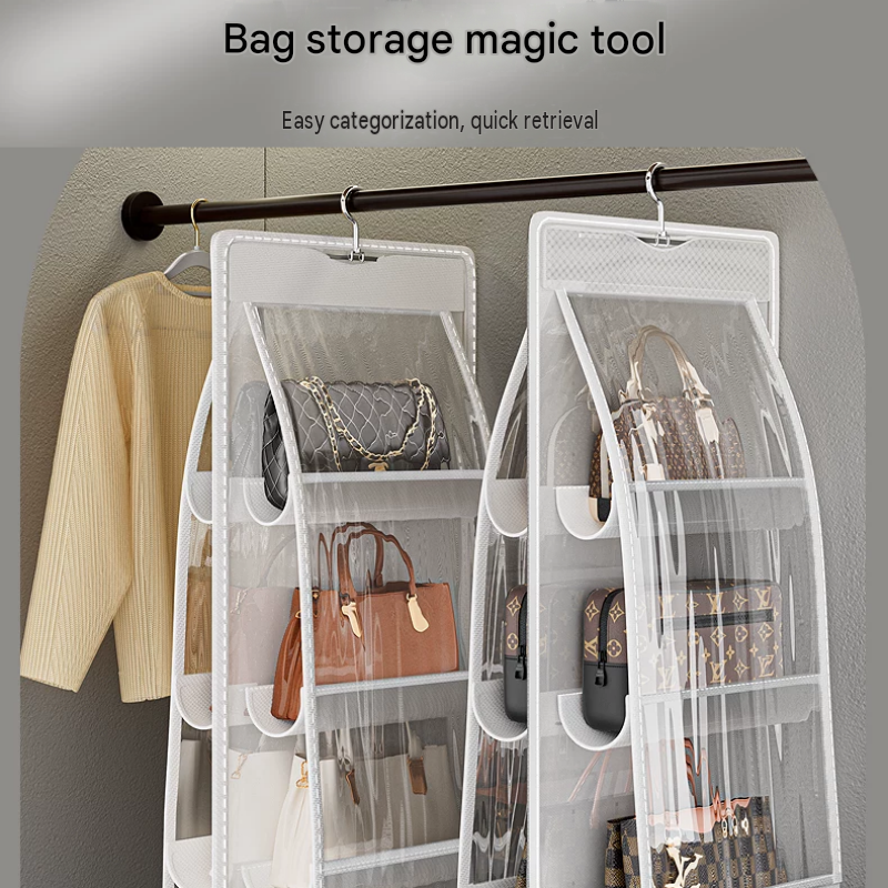 Home Organisation Set – 6-Pocket Handbag Organiser & 16-Slot Yoga Clothes Bag | Double-Sided | Grey