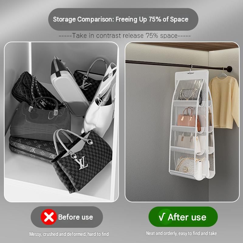Home Organisation Set – 6-Pocket Handbag Organiser & 16-Slot Yoga Clothes Bag | Double-Sided | Grey