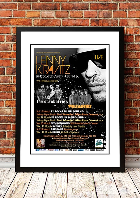 Lenny Kravitz ‘Black and White' Australian Tour Poster 2012 - Framed A2