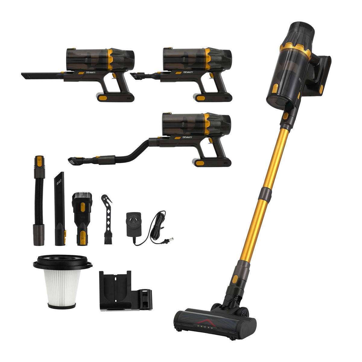 DEVANTI Cordless Stick Vacuum Cleaner 4-in-1 | 30,000Pa | Gold