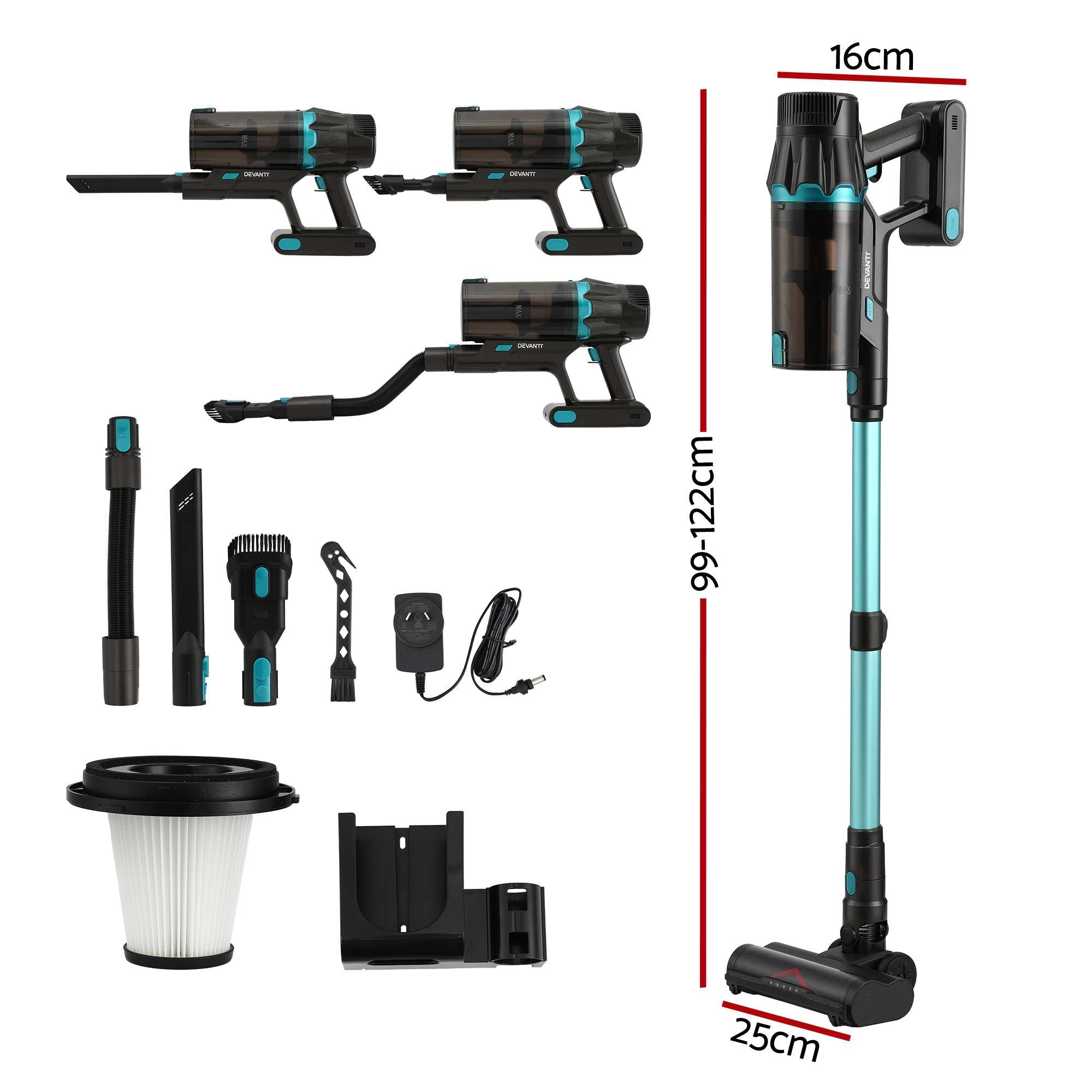 DEVANTI Cordless Stick Vacuum Cleaner 4-in-1 | 30,000Pa | Green