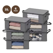 Artiss Clothes Storage Bags – 6 Pack, 35L, Foldable with Clear Window | Grey