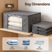 Artiss Clothes Storage Bags – 6 Pack, 35L, Foldable with Clear Window | Grey