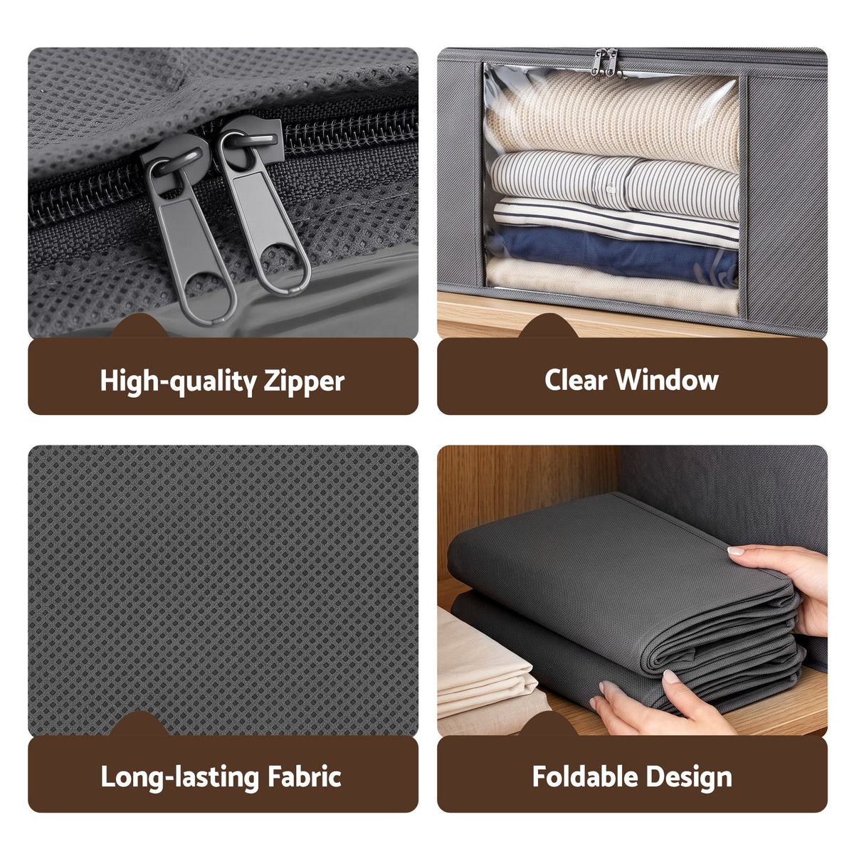 Artiss Clothes Storage Bags – 6 Pack, 35L, Foldable with Clear Window | Grey