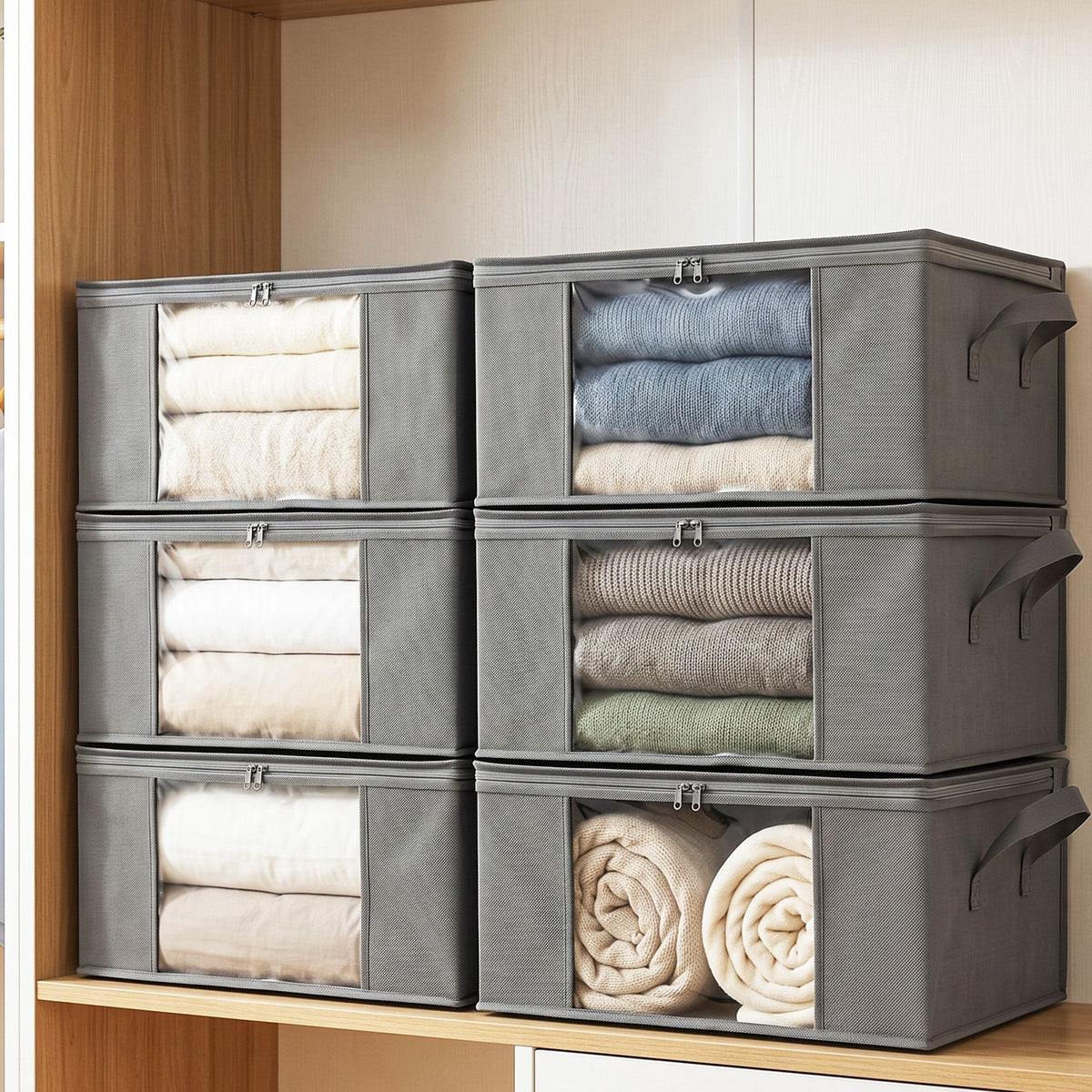 Artiss Clothes Storage Bags – 6 Pack, 35L, Foldable with Clear Window | Grey