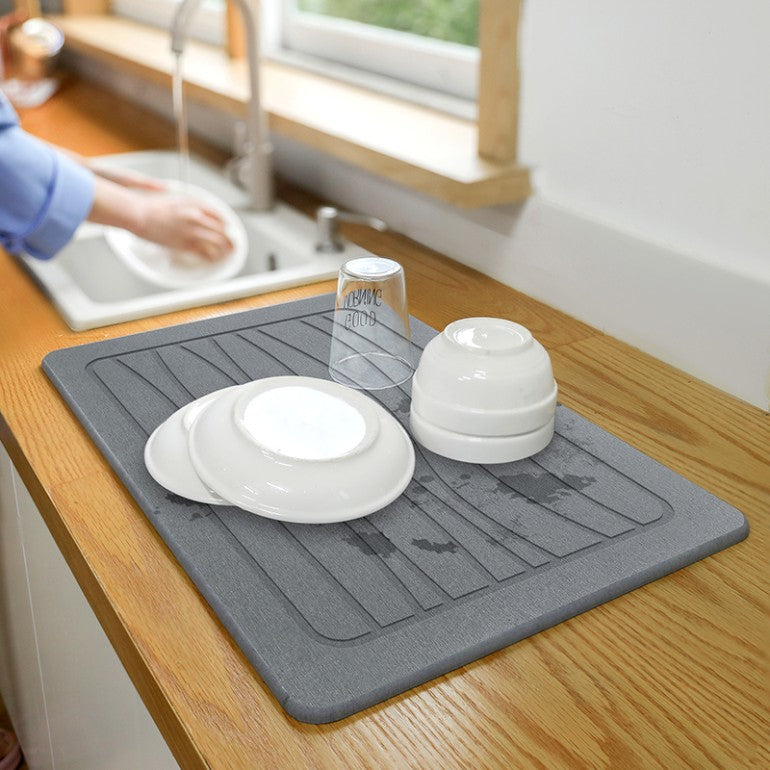 Hard Diatomite Kitchen Dish Drying Mat – Dark Grey – image 2
