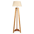 Natural Premium Bamboo Tripod Floor Lamp – Beige Linen Shade & Built-In Shelf | E27