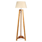 Natural Bamboo Tripod Floor Lamp with Beige Shade & Bottom Shelf