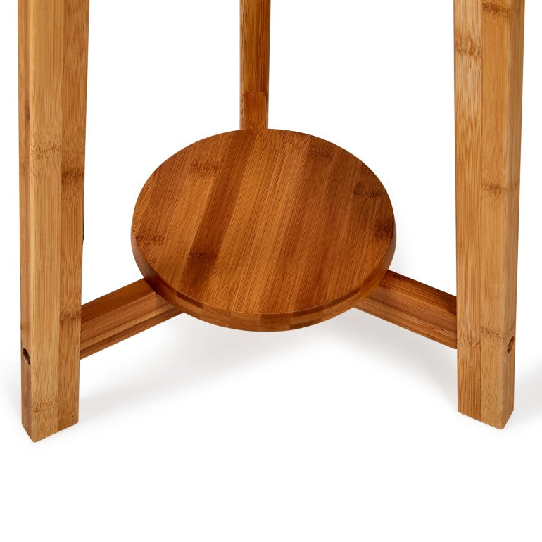 Natural Bamboo Tripod Floor Lamp with Beige Shade & Bottom Shelf – image 4