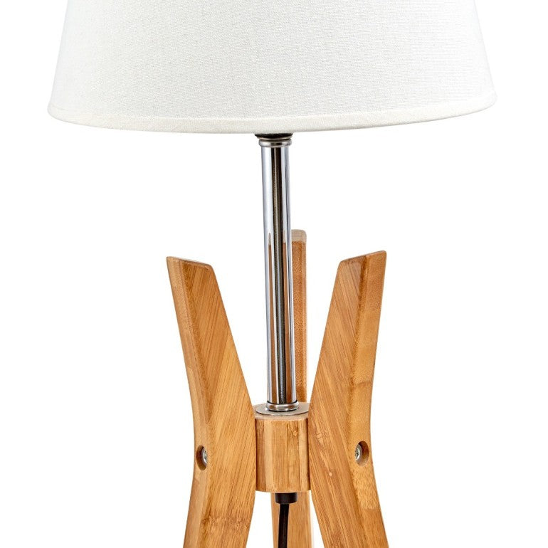 Natural Bamboo Tripod Table Lamp with White Shade – image 3