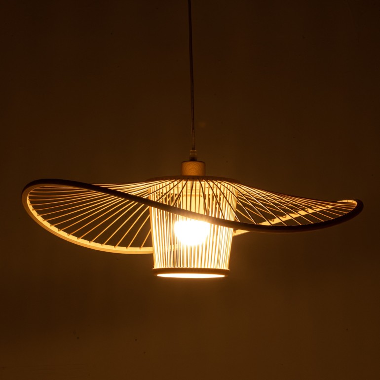Natural Hand-Woven Bamboo Wide Brim Pendant Lamp – Large – image 6